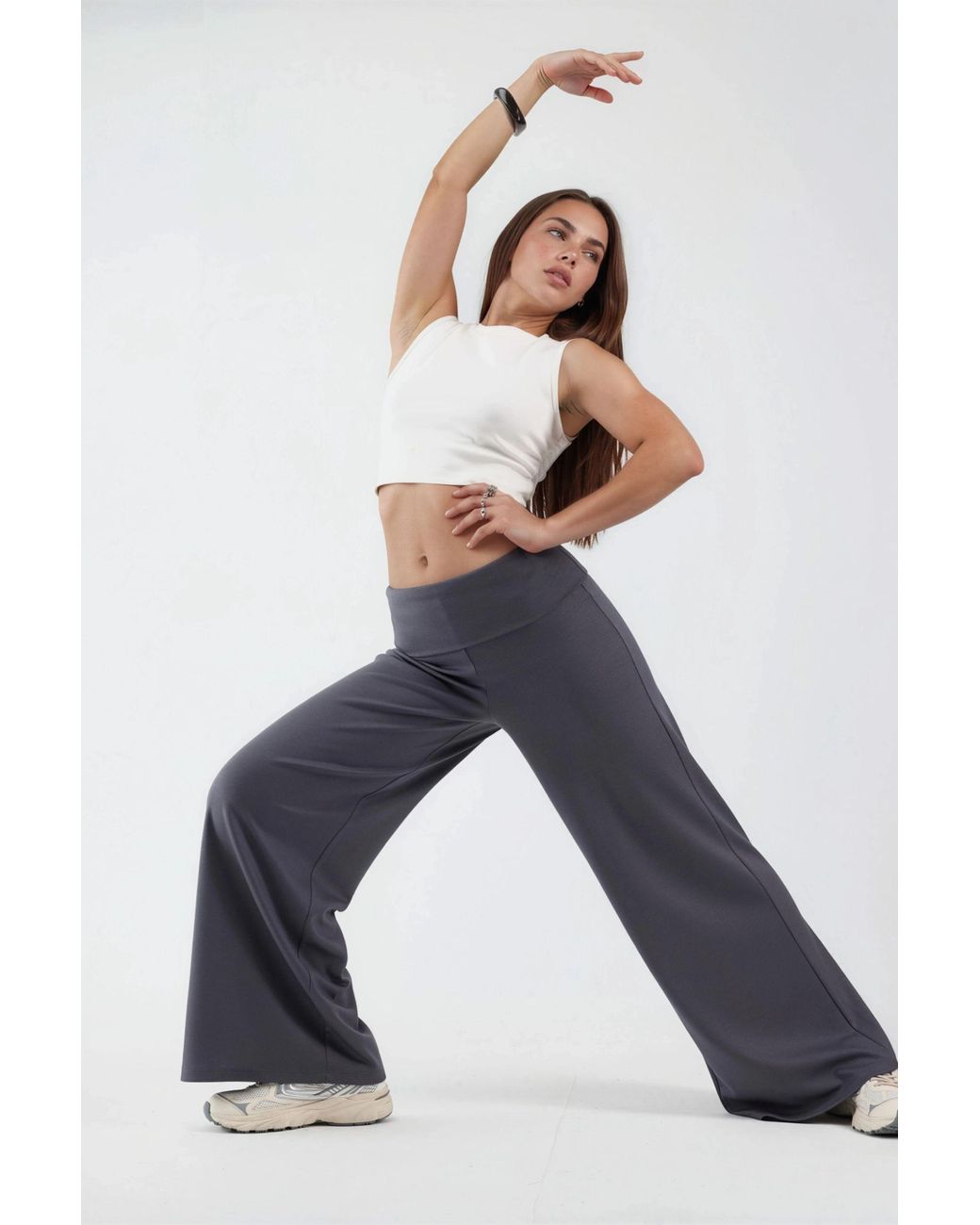 Hiccup Gray Modal Touch Folded Waist Palazzo Pants
