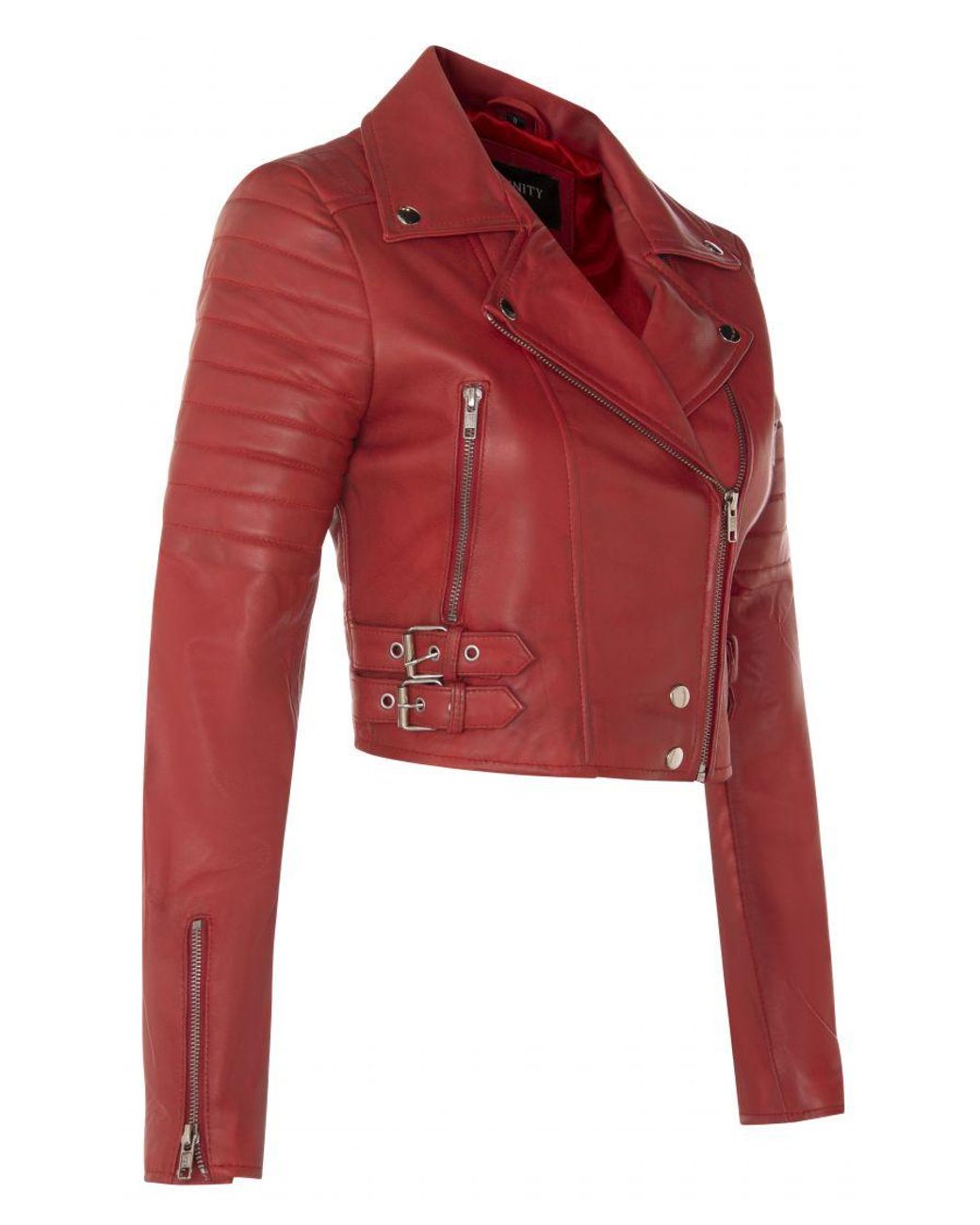 Infinity Leather Red Cropped Brando Biker Jacket-Damascus