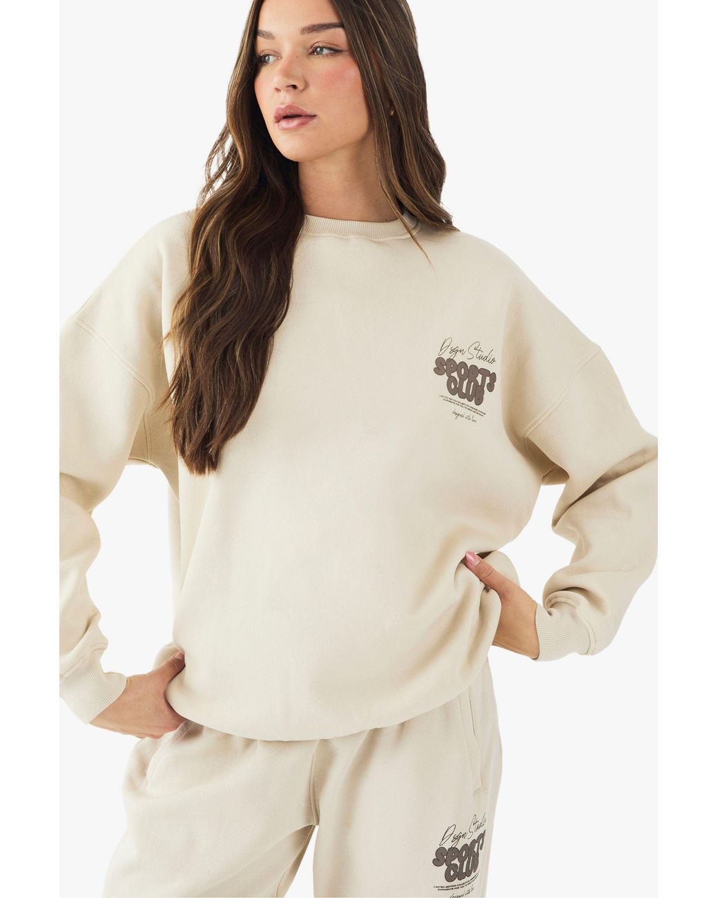 DSGN Studio Natural Sports Bubble Slogan Oversized Sweatshirt