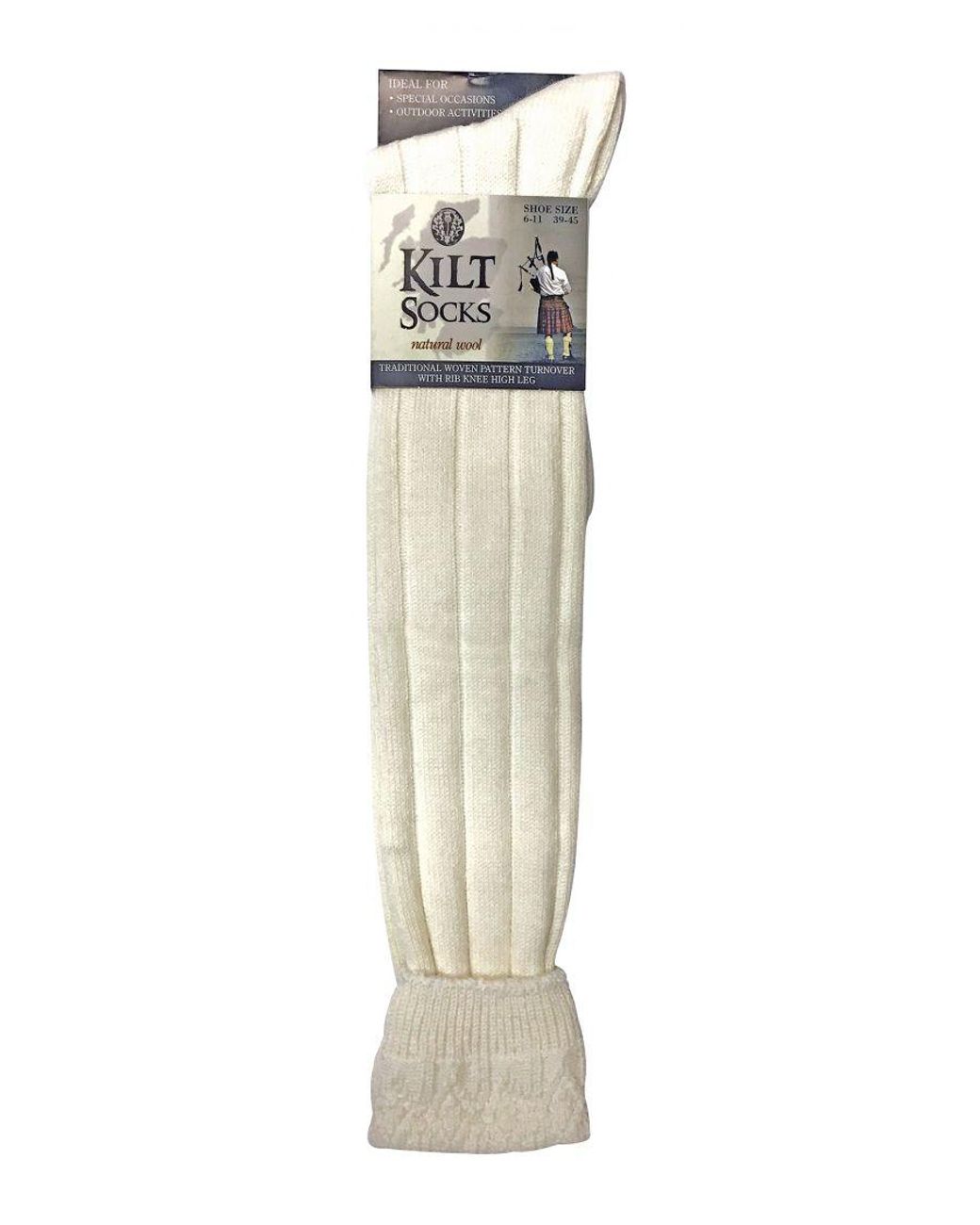 Sock Snob White Knee High Wool Blend Ribbed Hose Kilt Socks for men