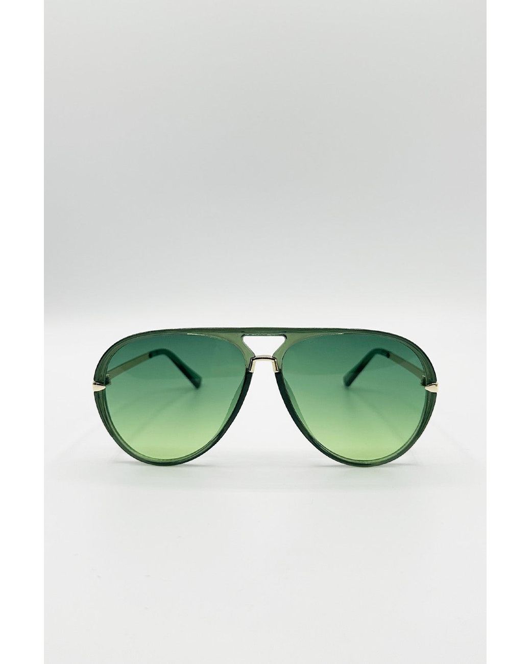 SVNX Green Bold Aviator Metal Arm Sunglasses