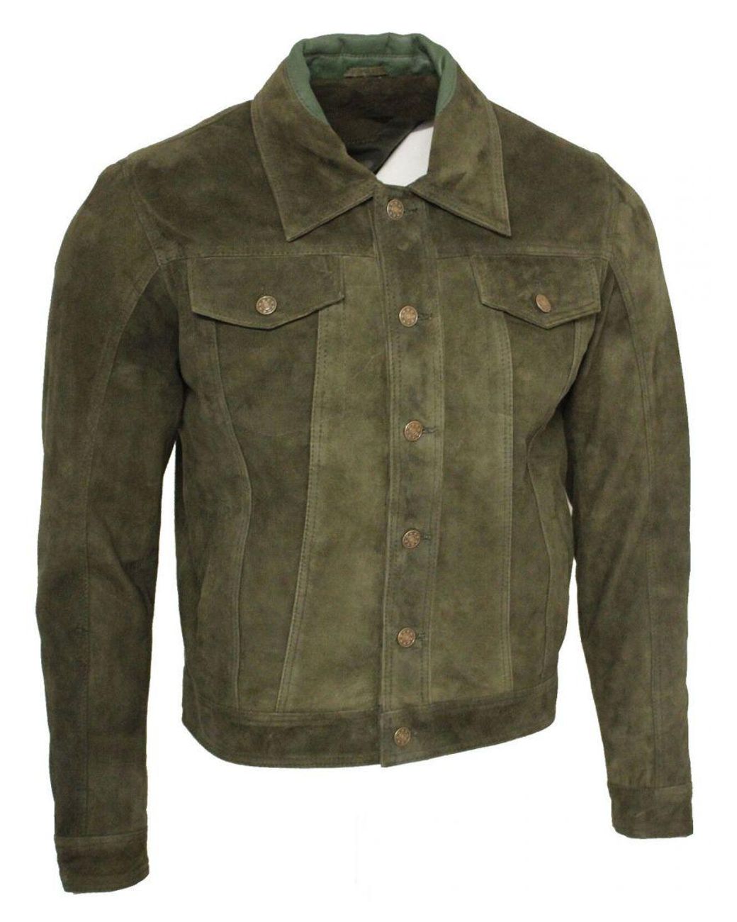 Infinity Leather Green Trucker Goat Suede Shirt Jacket for men