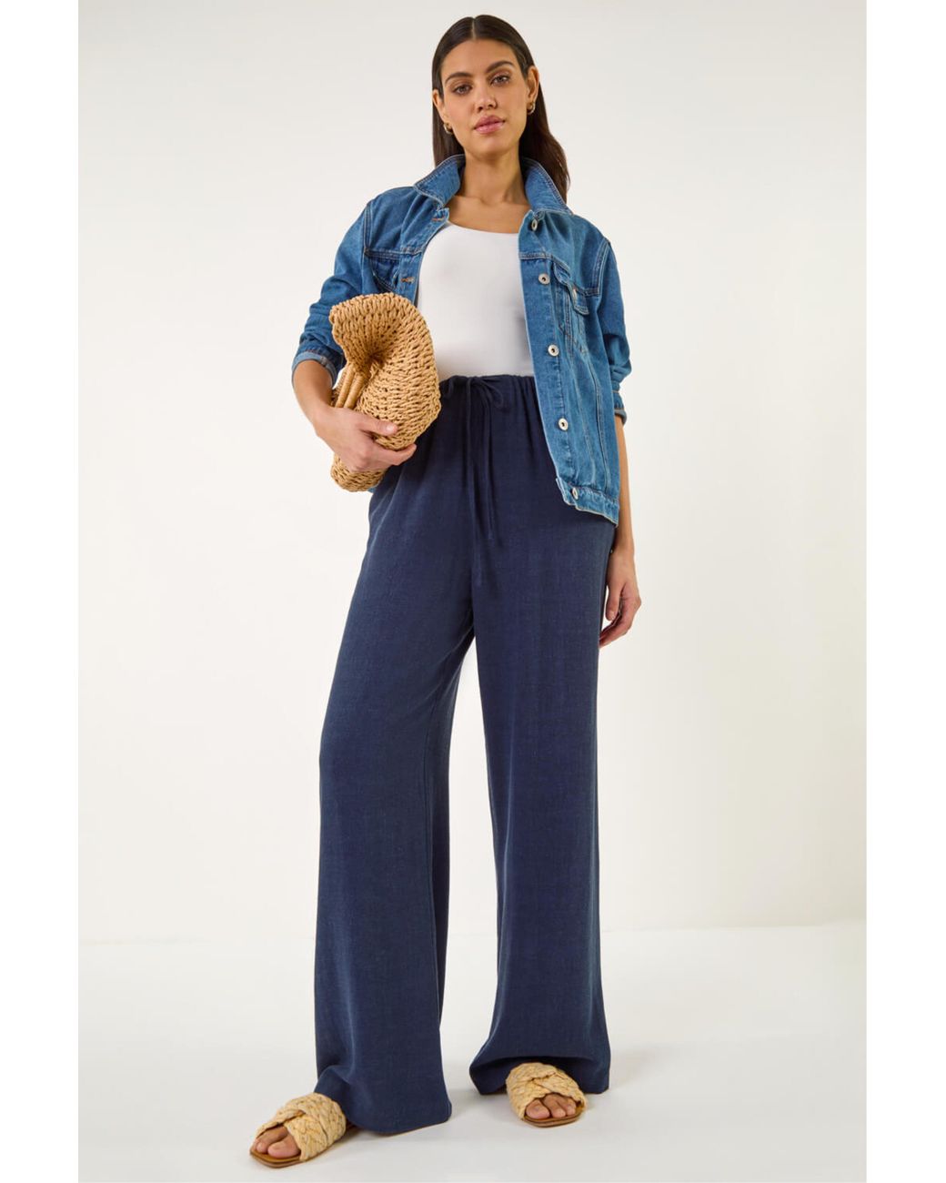 Roman Blue Linen Blend Wide Leg Trouser