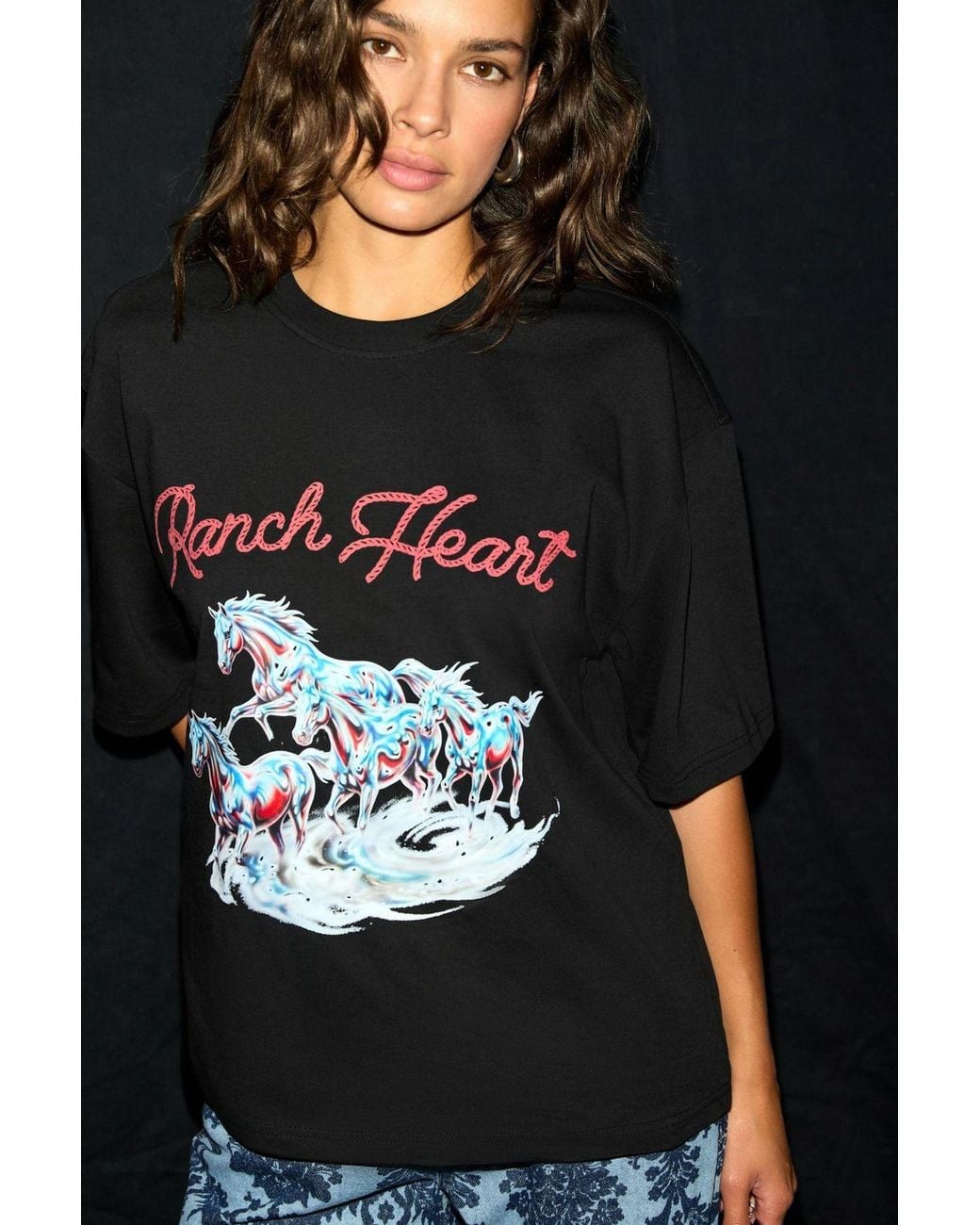 Grimelange Black Printed Crew Neck T-Shirt