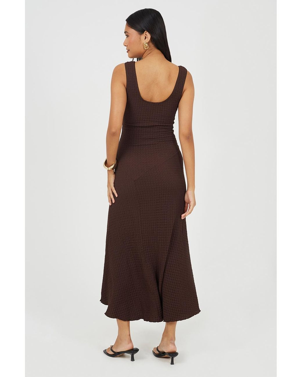 Brave Soul Brown Textured Jersey Lace Strappy Fit And Flare Maxi Dress