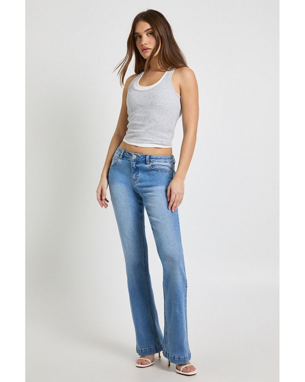 Boohoo Blue Low Waist Flared Jean
