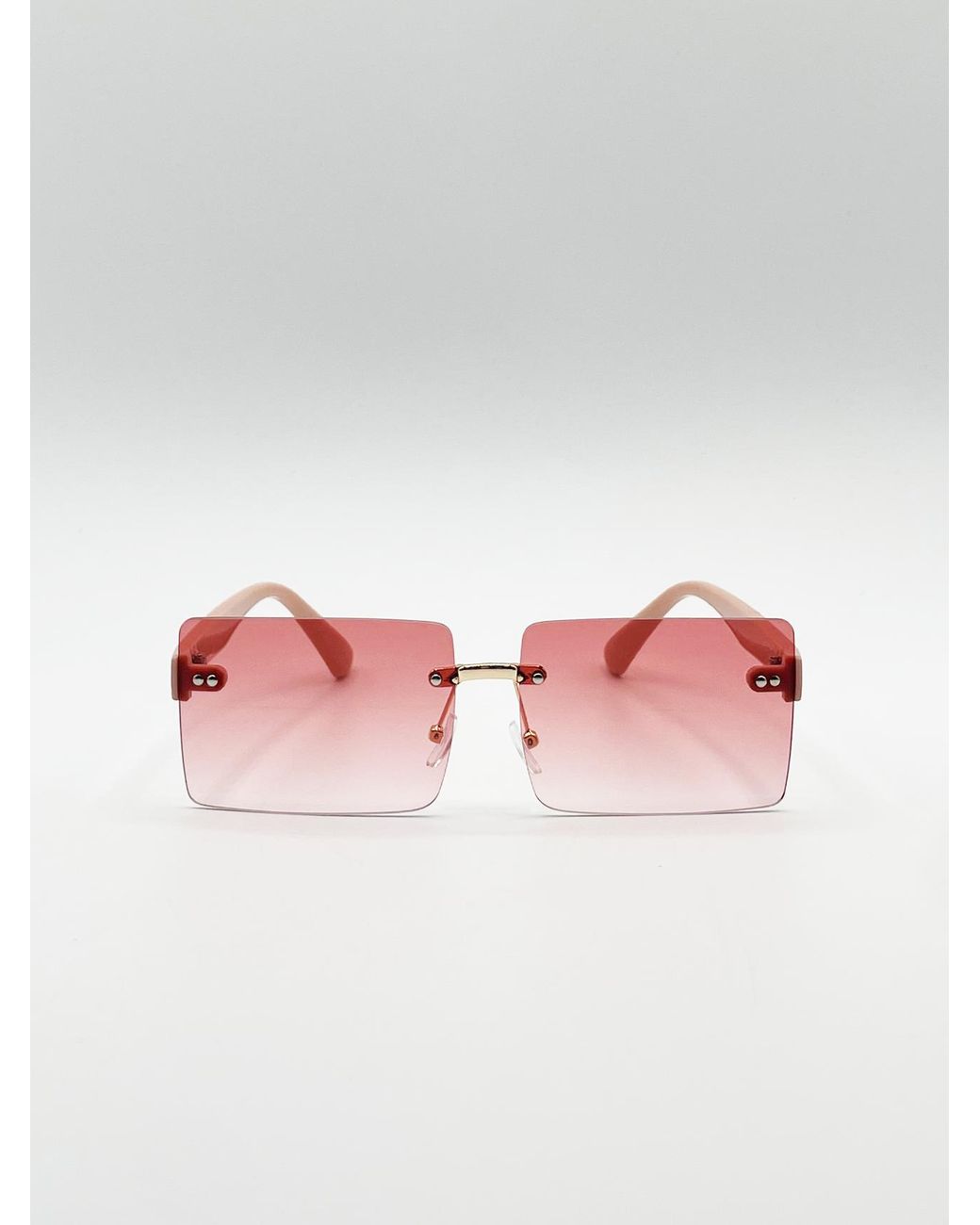 SVNX Pink Square Frameless Sunglasses With And Yelllow Ombre Lens Metal
