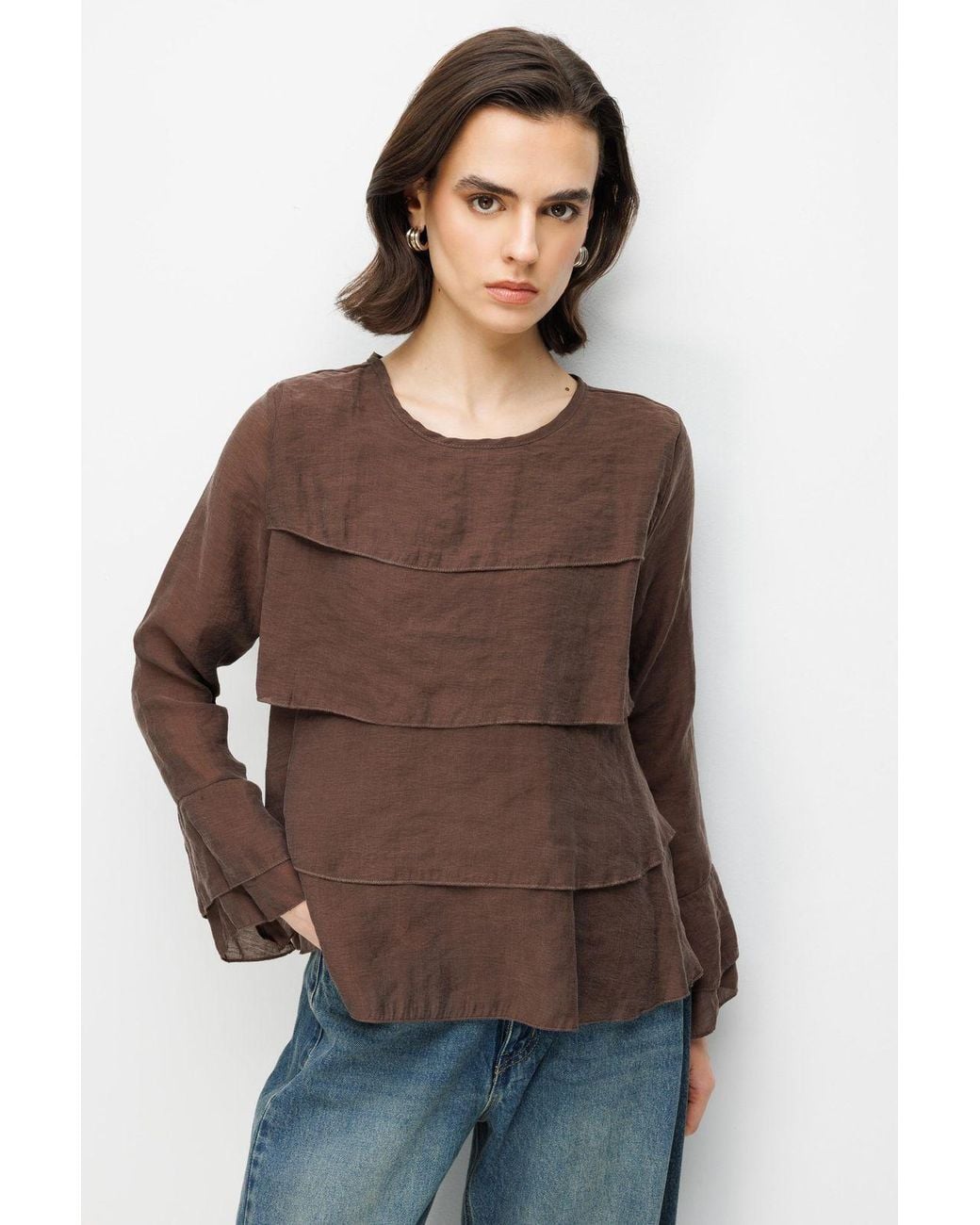MixRay Brown Elastane Blouse