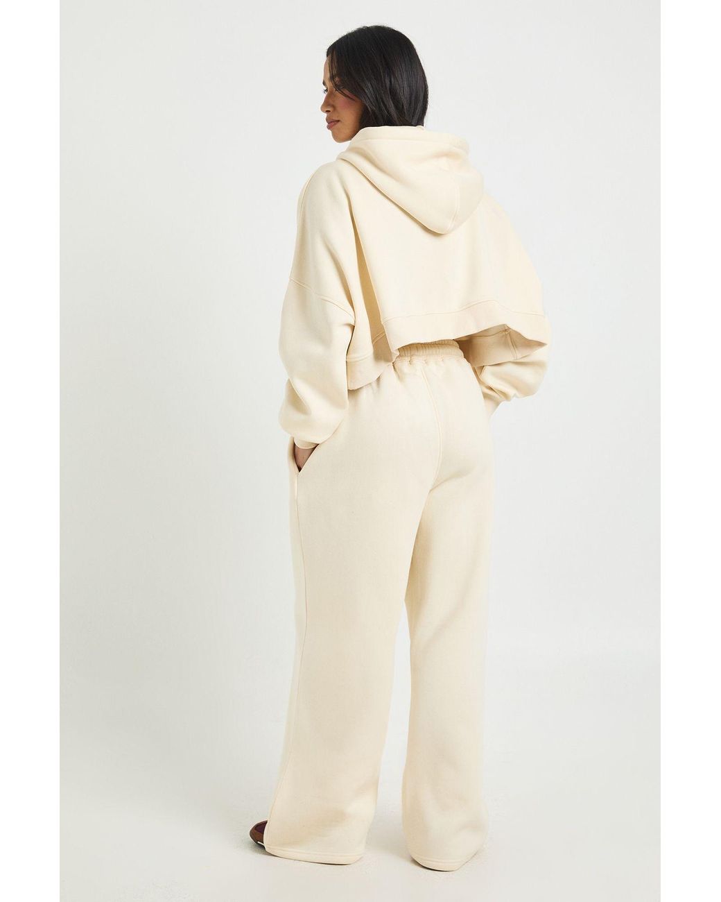 Boohoo Natural Petite Seam Detail Crop Top 3 Piece Hooded Tracksuit