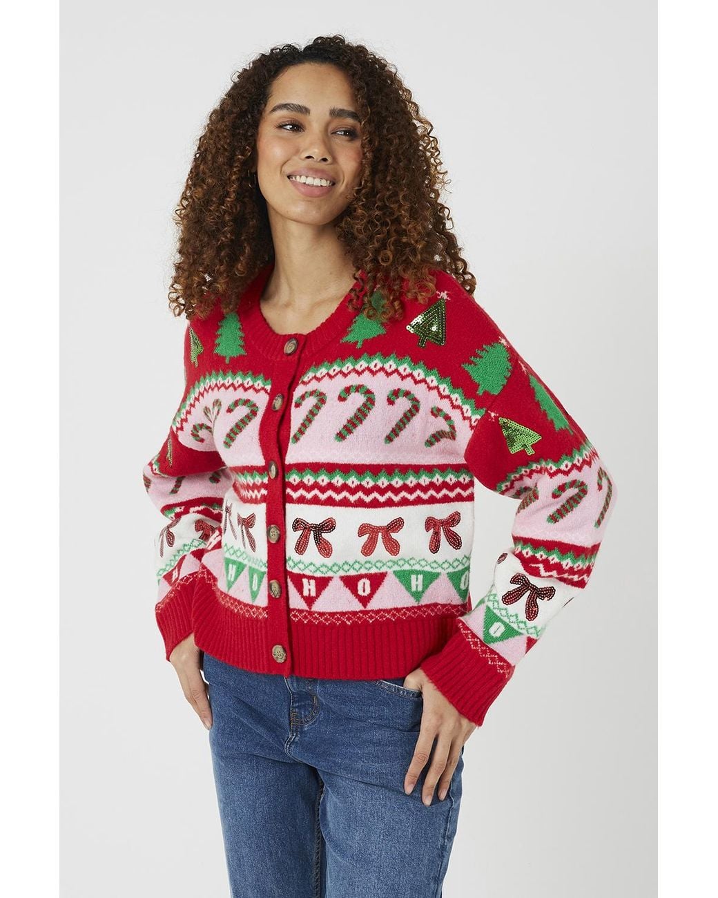 Brave Soul Red Festive Jacquard Knit Christmas Cardigan