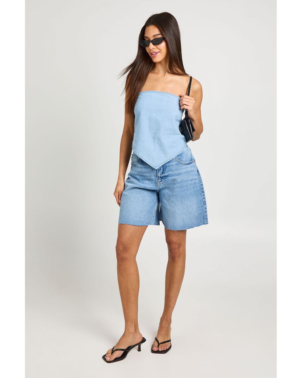 Boohoo Blue Chambray Bandeau Scarf Top