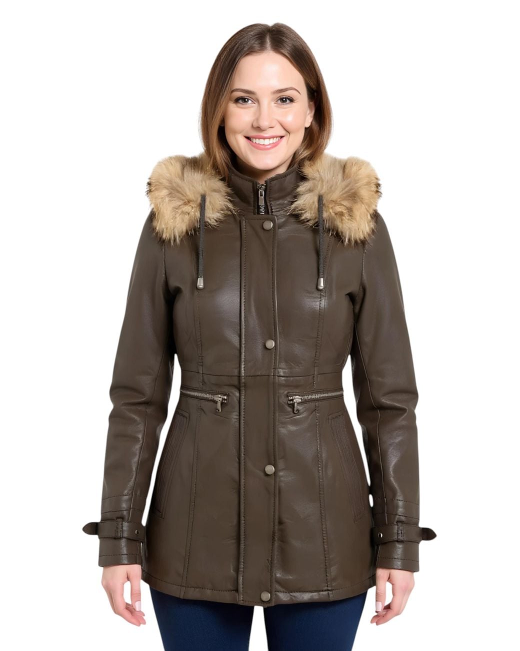 Infinity Leather Brown Hooded Parka Jacket-Charleville Lamb Leather