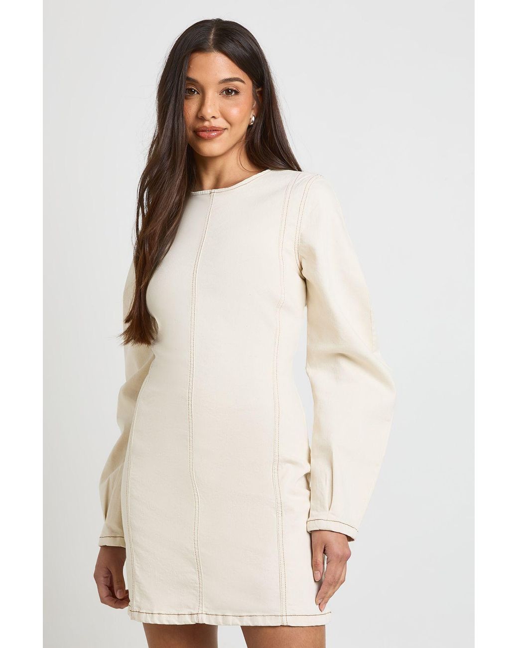Boohoo Natural Barrel Sleeve Denim Mini Dress