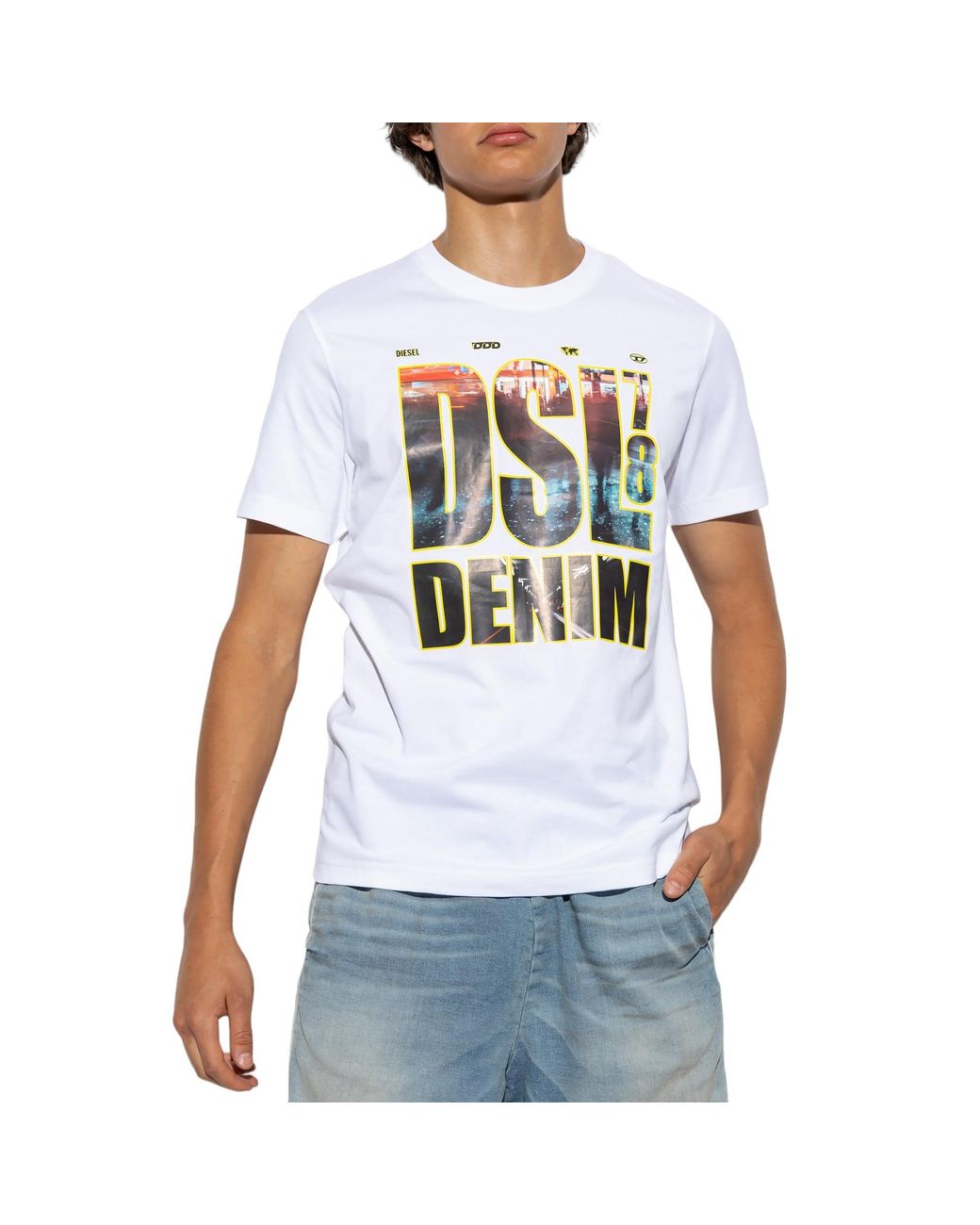 DIESEL White T-Diegor T Shirts Graphic Print Cotton Tops for men