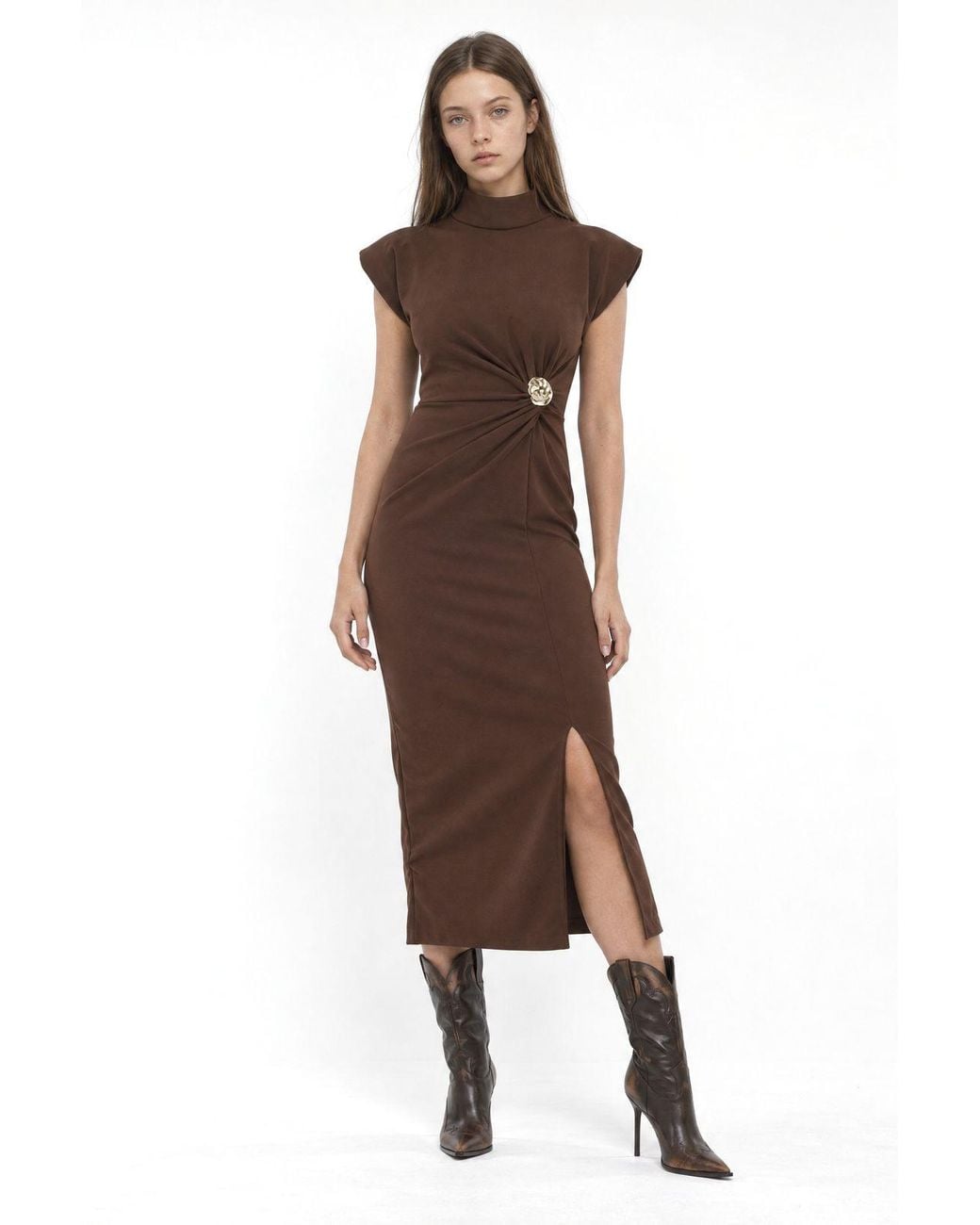 Busem Brown Half Turtleneck Midi Dress