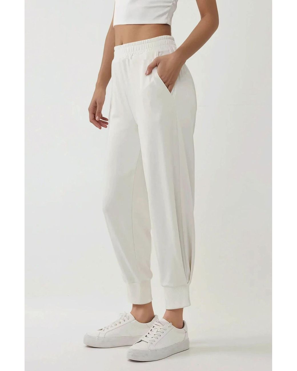 Hiccup White Elastic Waist Jogger Sweatpants