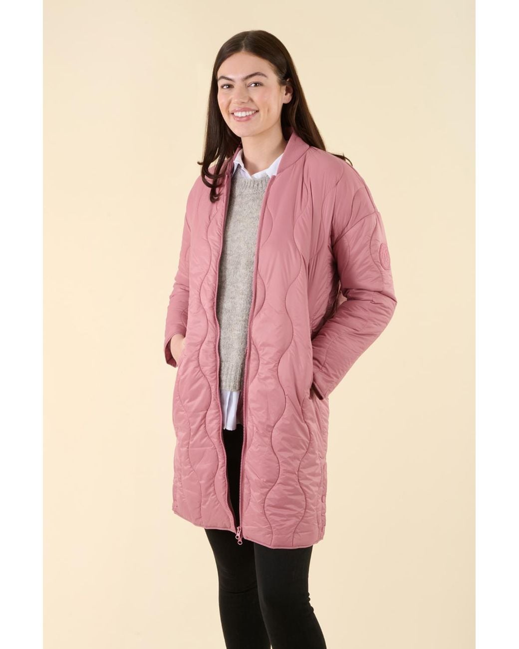 Harvey & Jones Pink Water Resistant Longline Onion Quilted Jacket Nylon