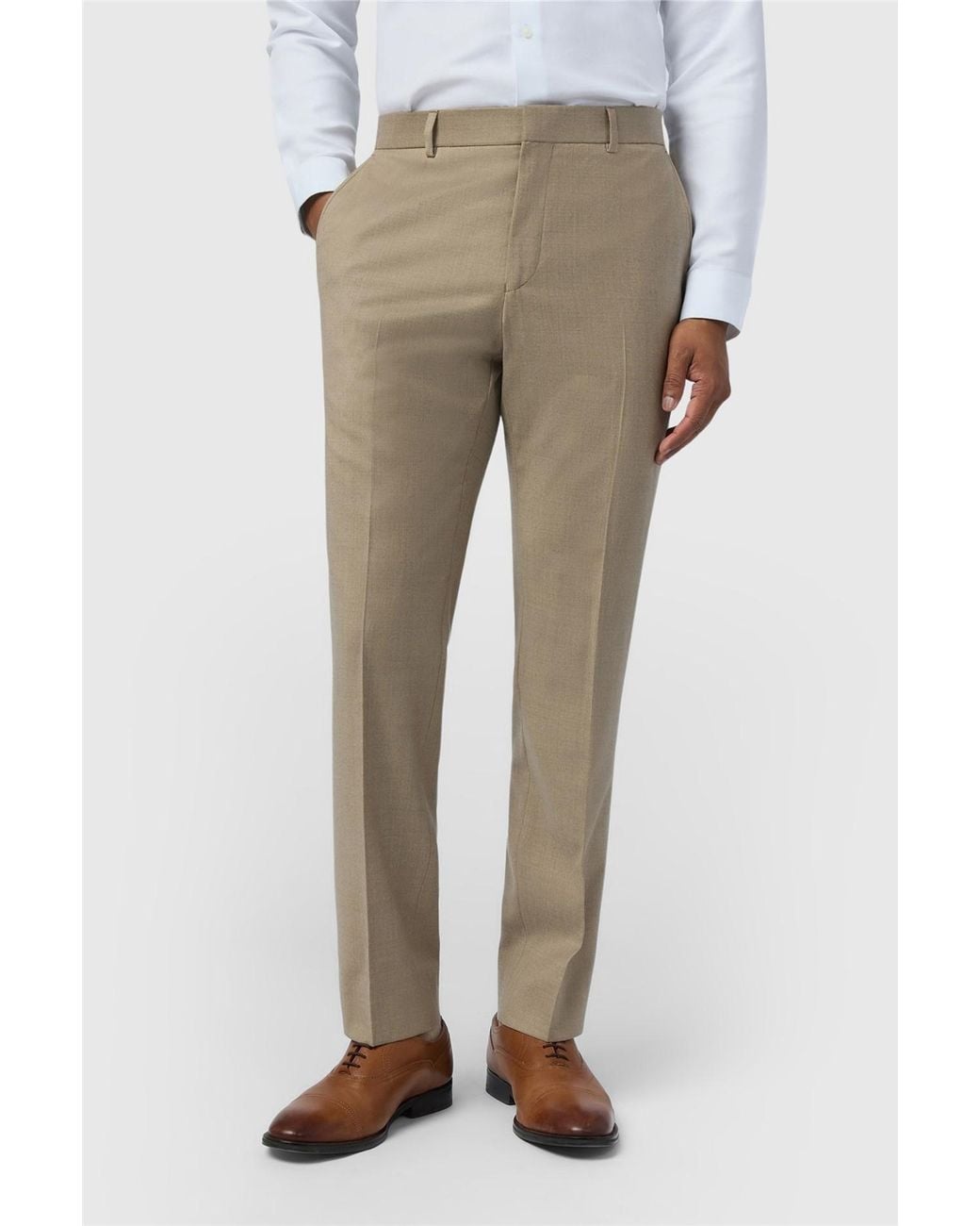 Ted Baker Natural Flat Fronted Slim Fit Suit Trousers for men