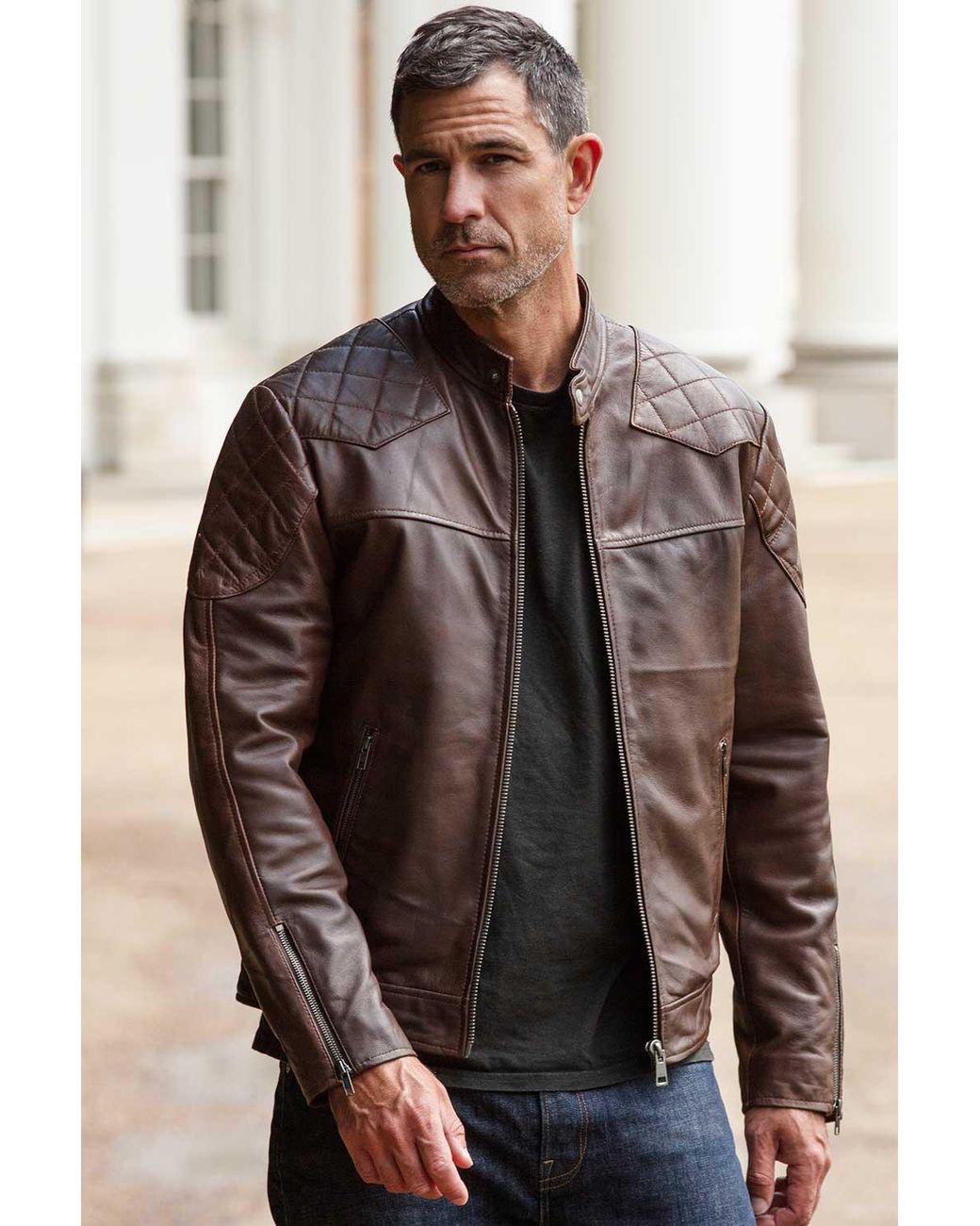 Ashwood Leather Brown 'Cadmar' Biker Jacket for men