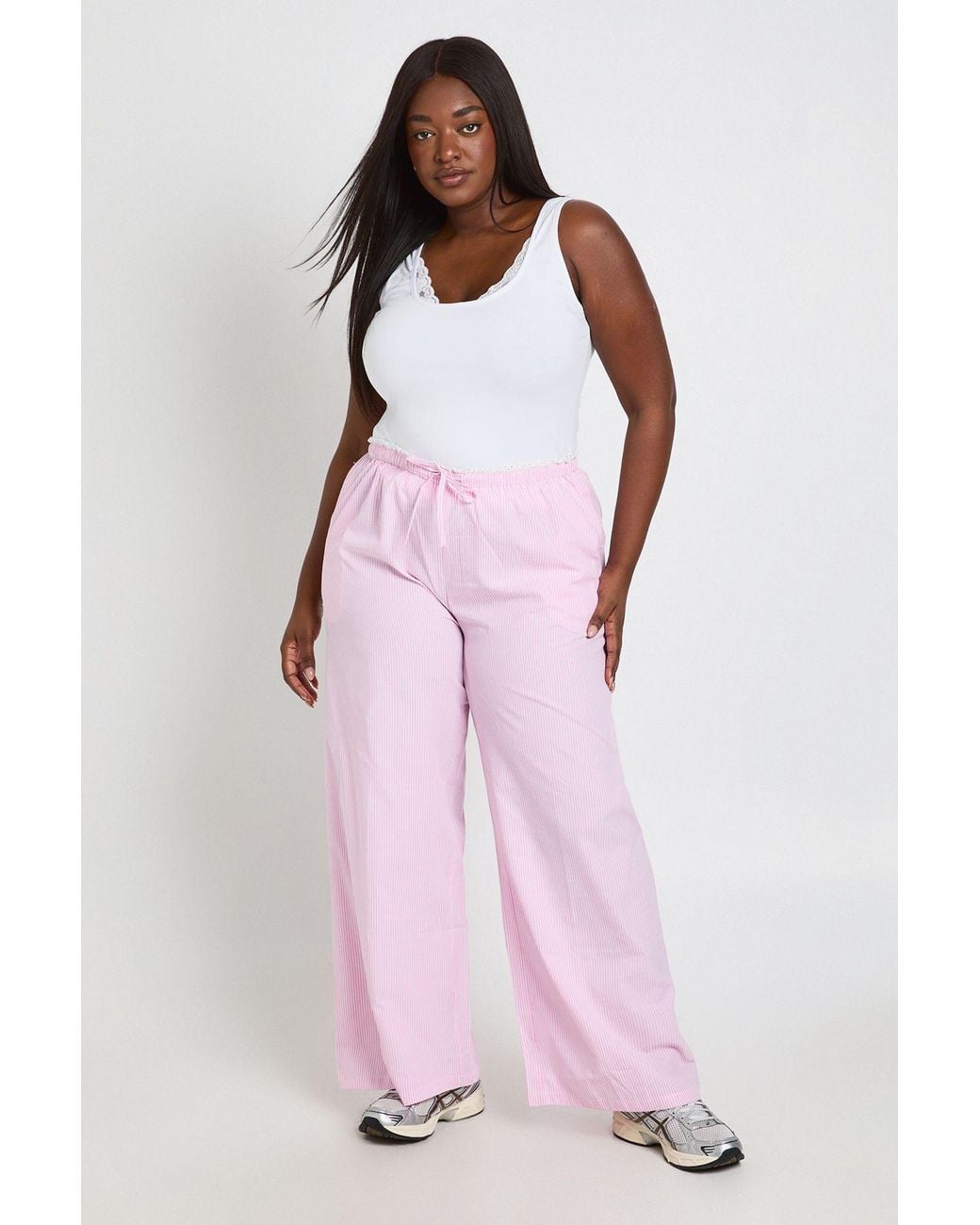 Boohoo Pink Plus Lace Trim Trouser