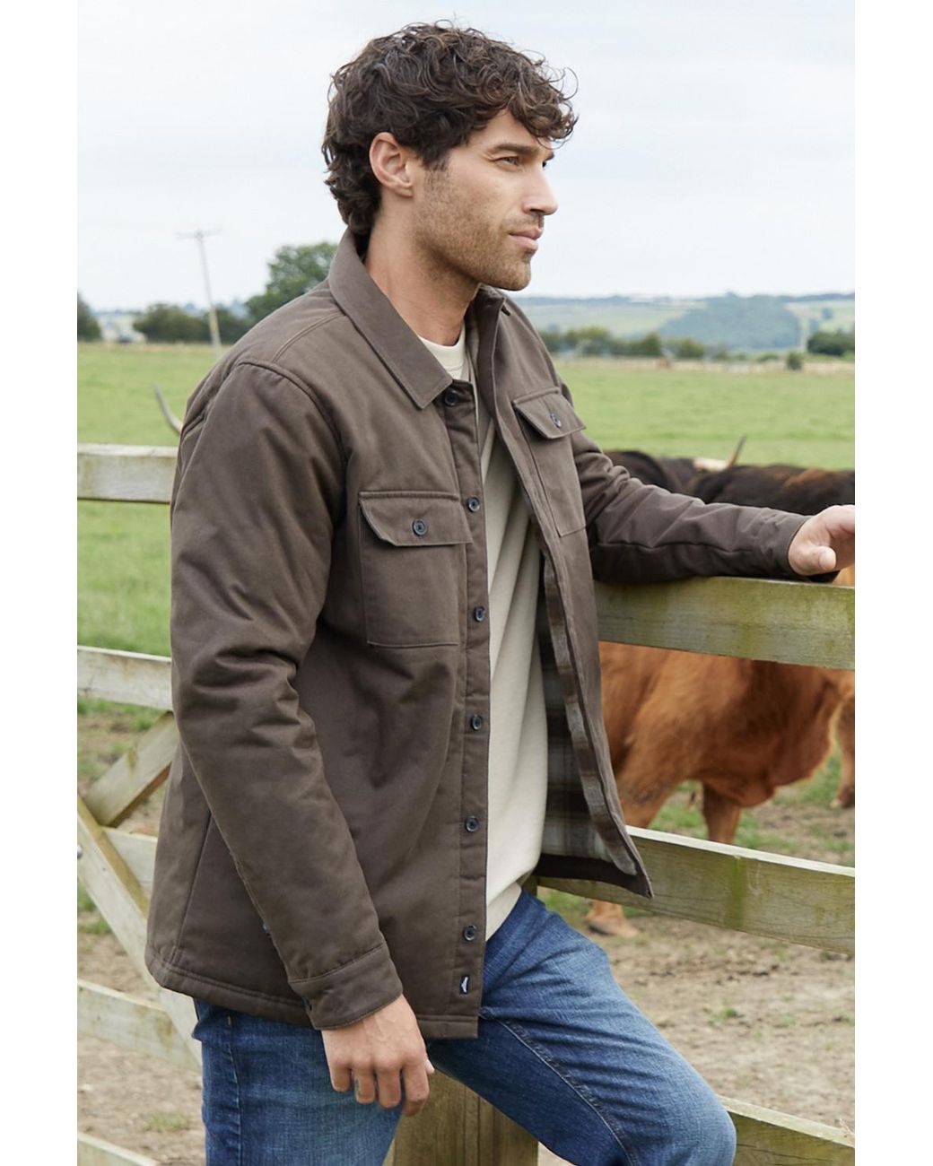 Threadbare Brown 'Grande' Check Lined Cotton Shacket for men