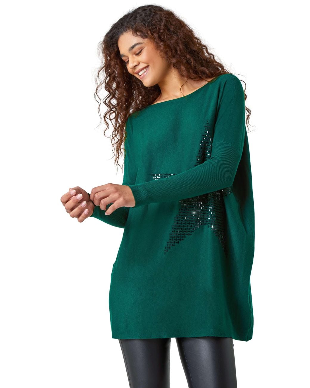 Roman Green Star Embellished Sparkle Jumper