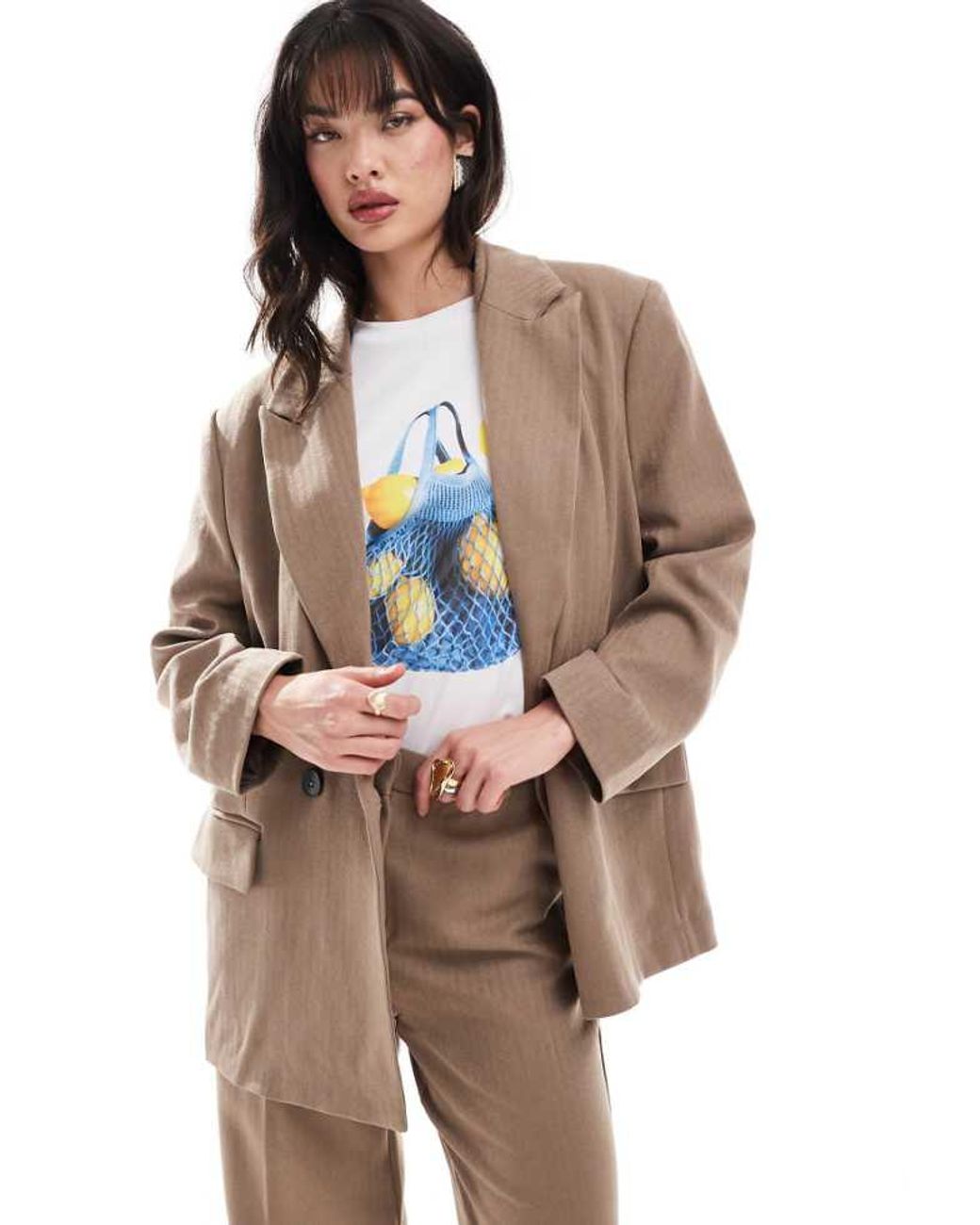 Vero Moda Natural Tailored Herringbone Co-Ord Blazer