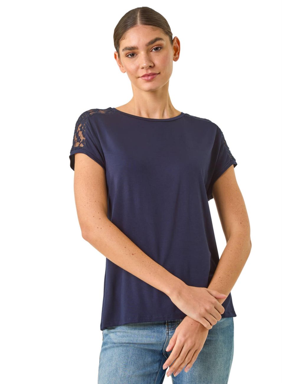 Roman Blue Lace Panel Detail T-Shirt