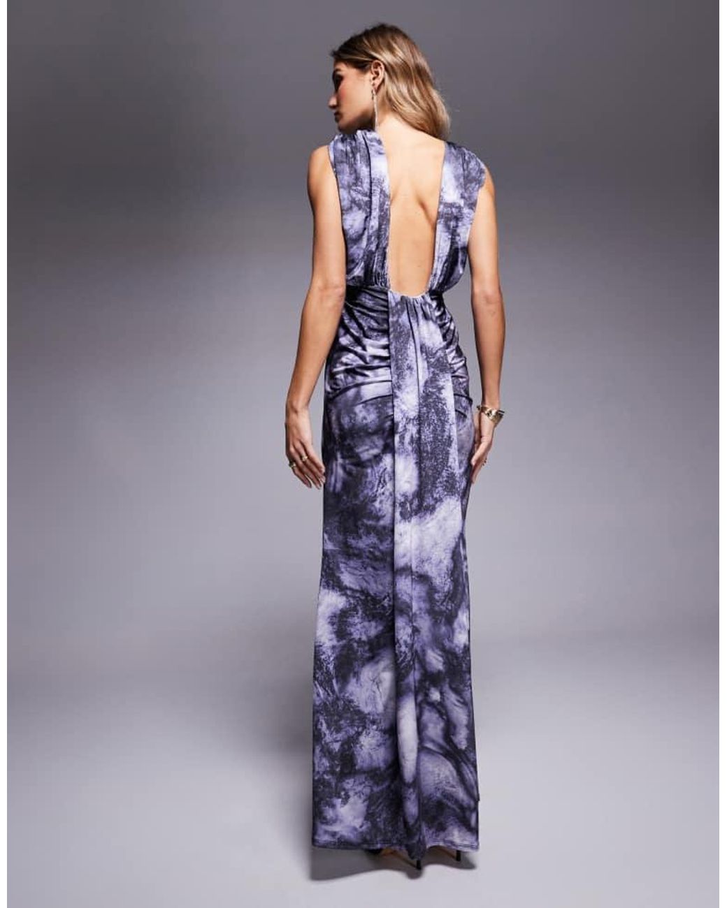 ASOS Purple Slinky High Neck Maxi Dress With Deep Drape Back Detail