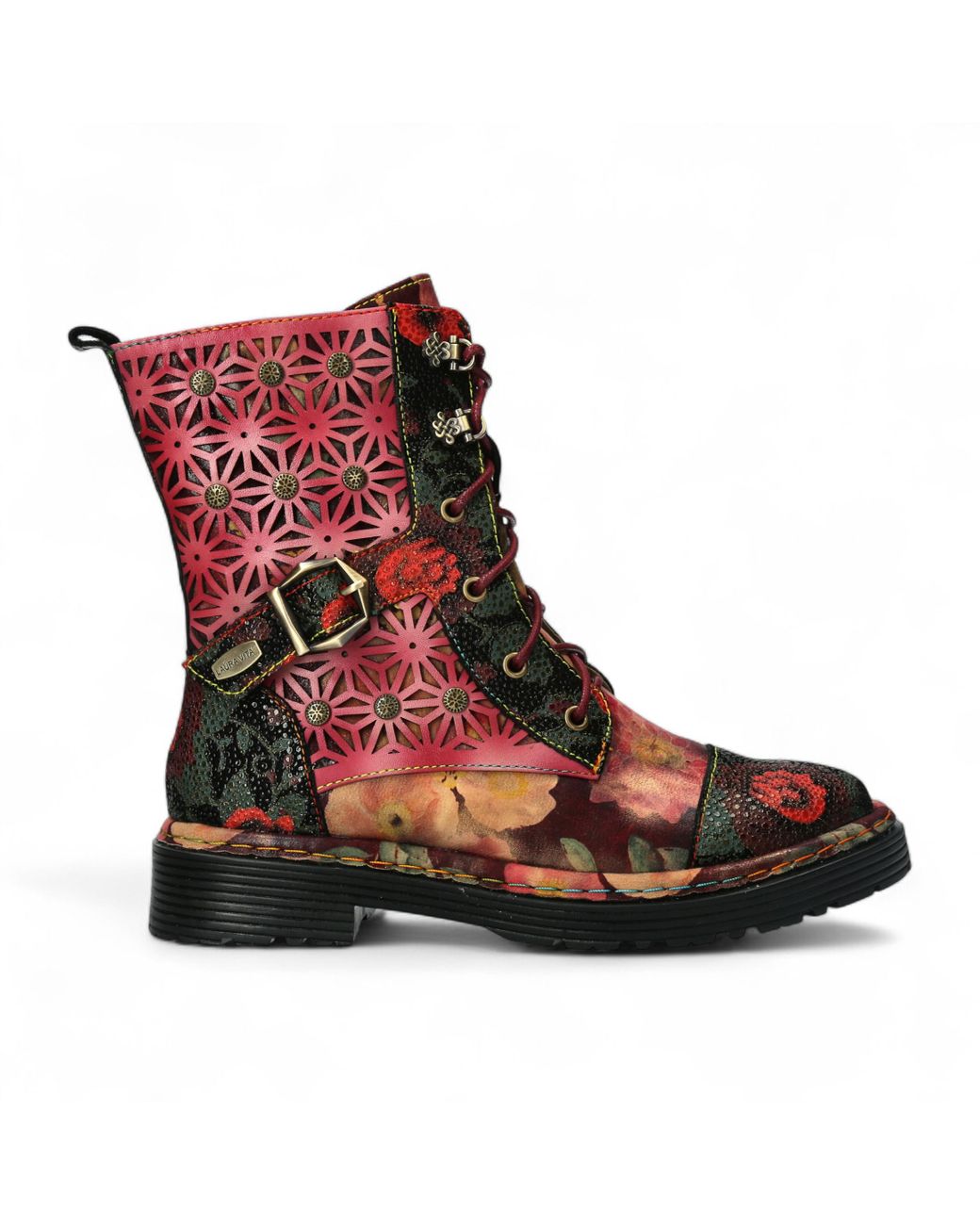 LAURA VITA Red Incaso 36 Floral Gothic Victorian Leather Ankle High Boots