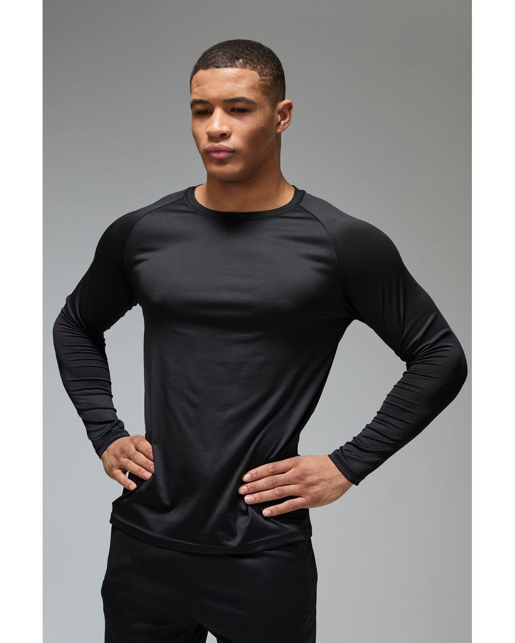 BoohooMAN Gray Active Lightweight Essentials Workout Raglan Long Sleeve T-Shirt for men