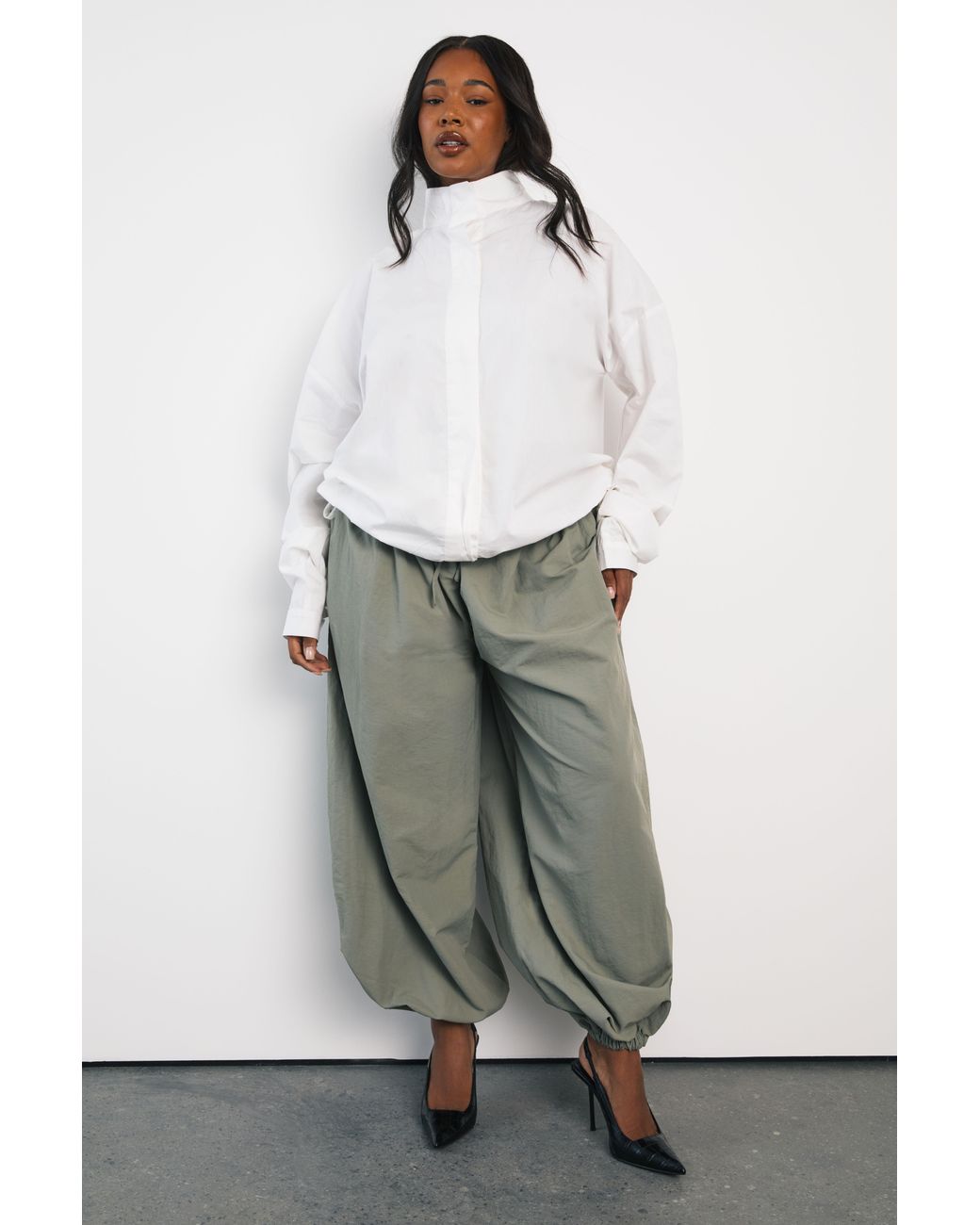 Boohoo White Plus Cotton Funnel Neck Shirt