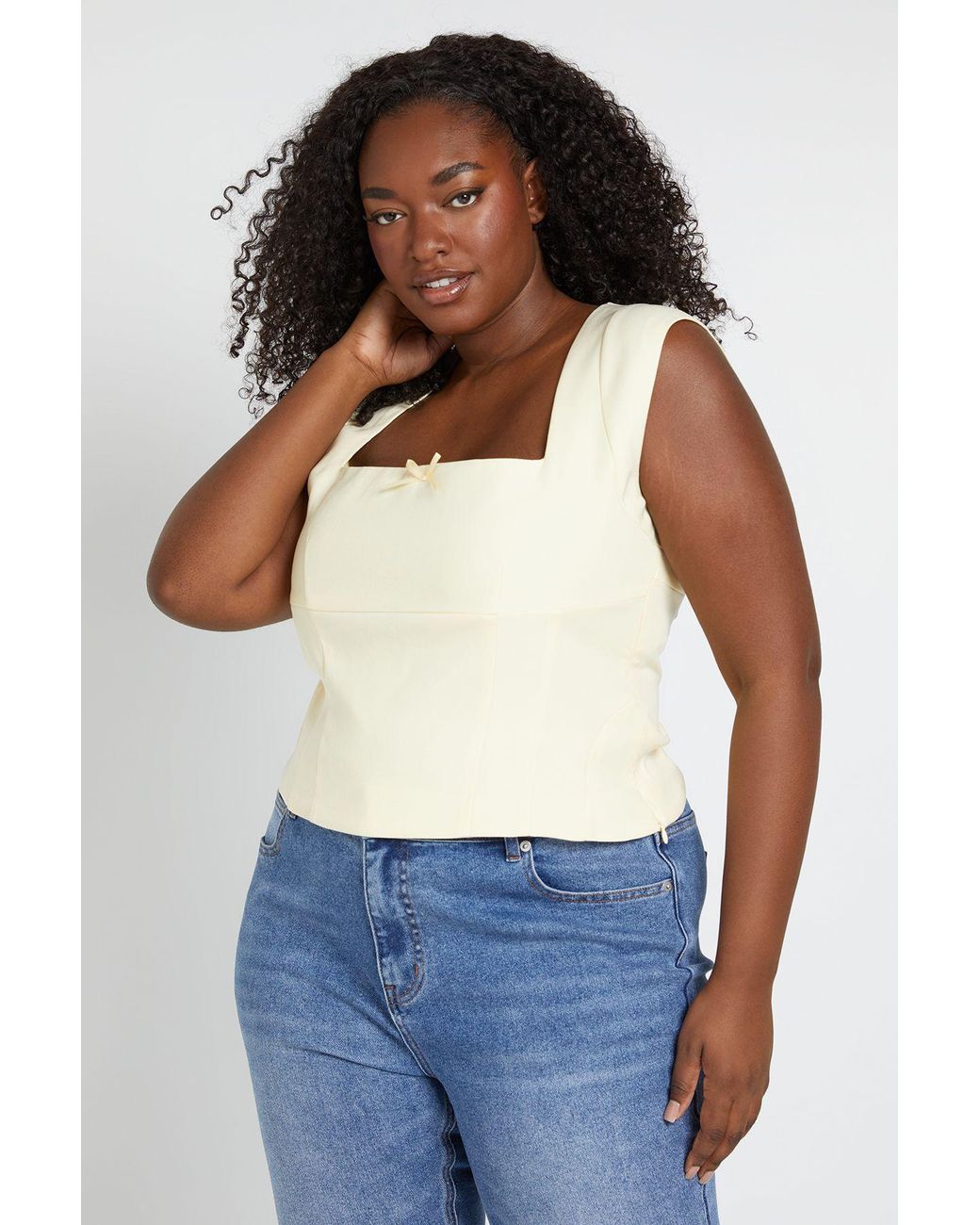 Boohoo White Plus Cap Sleeve Bow Detail Corset