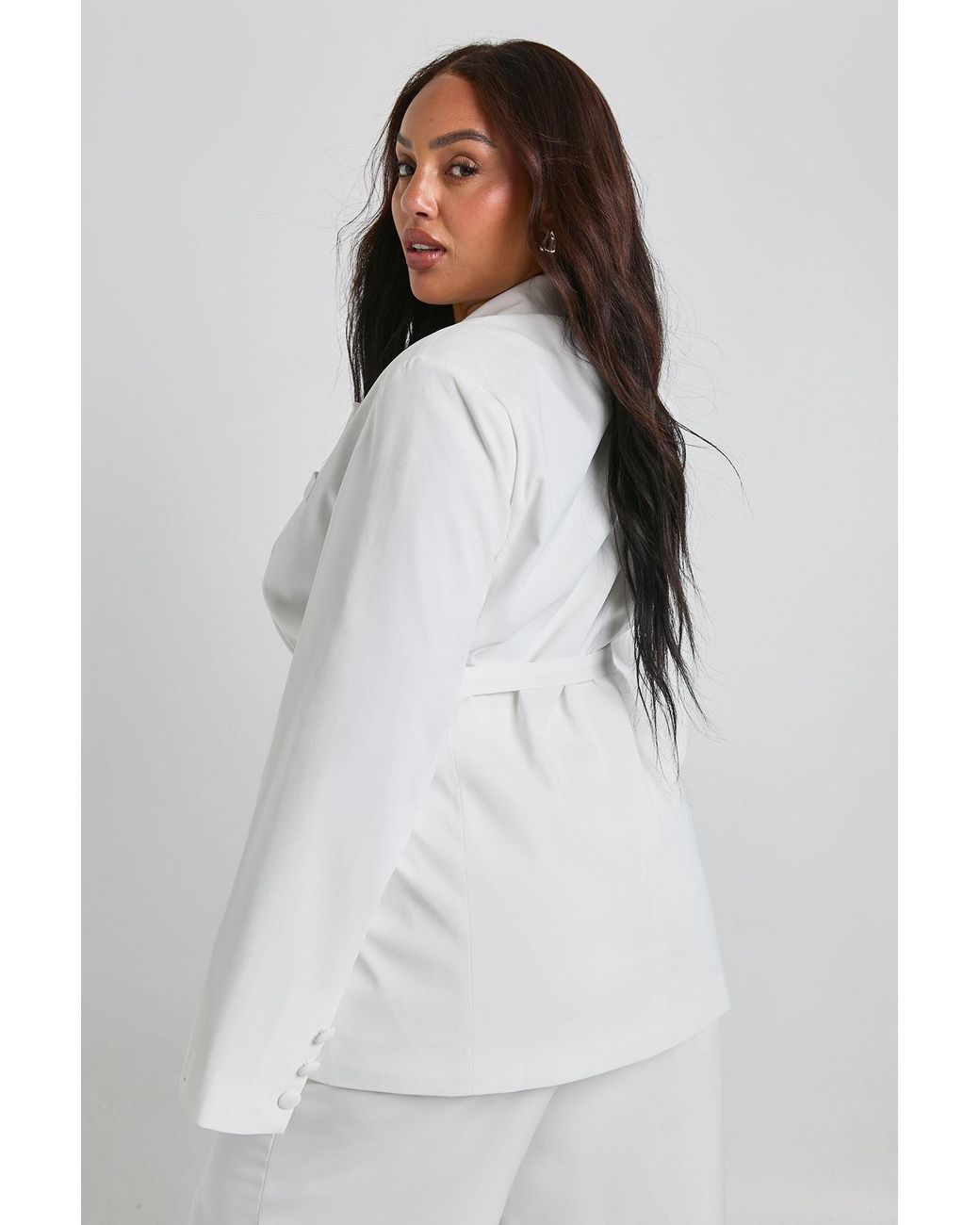 Boohoo White Plus Tailored Tie Belt Wrap Blazer