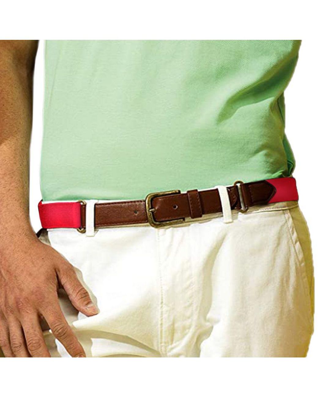 Asquith & Fox Red Faux Leather And Canvas Belt (Cherry) for men