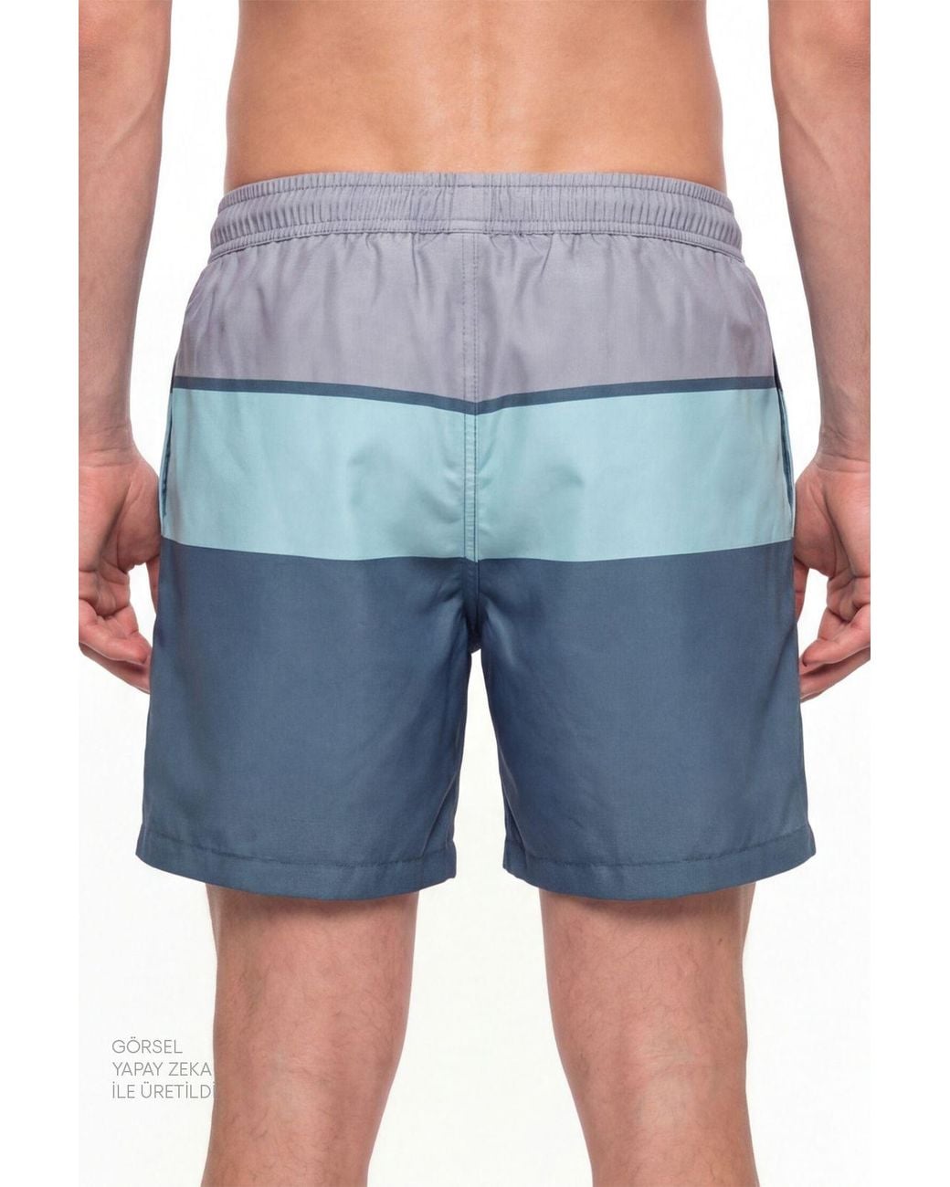 Penti Blue Mindful Colour Block Striped Swim Shorts for men