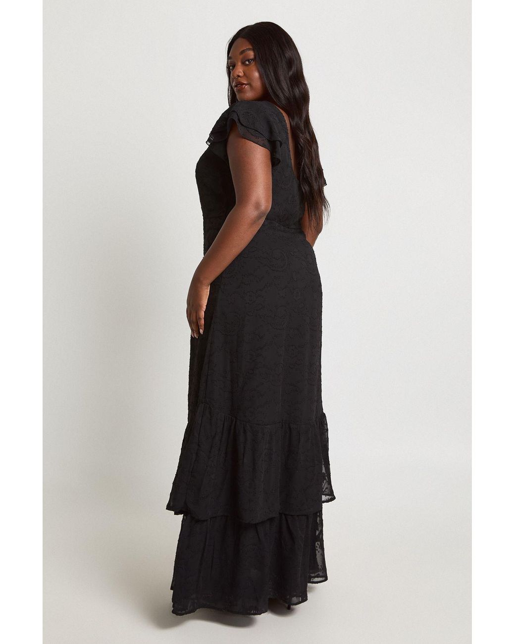 Boohoo Black Plus Floral Burnout Ruffle Hem Maxi Dress