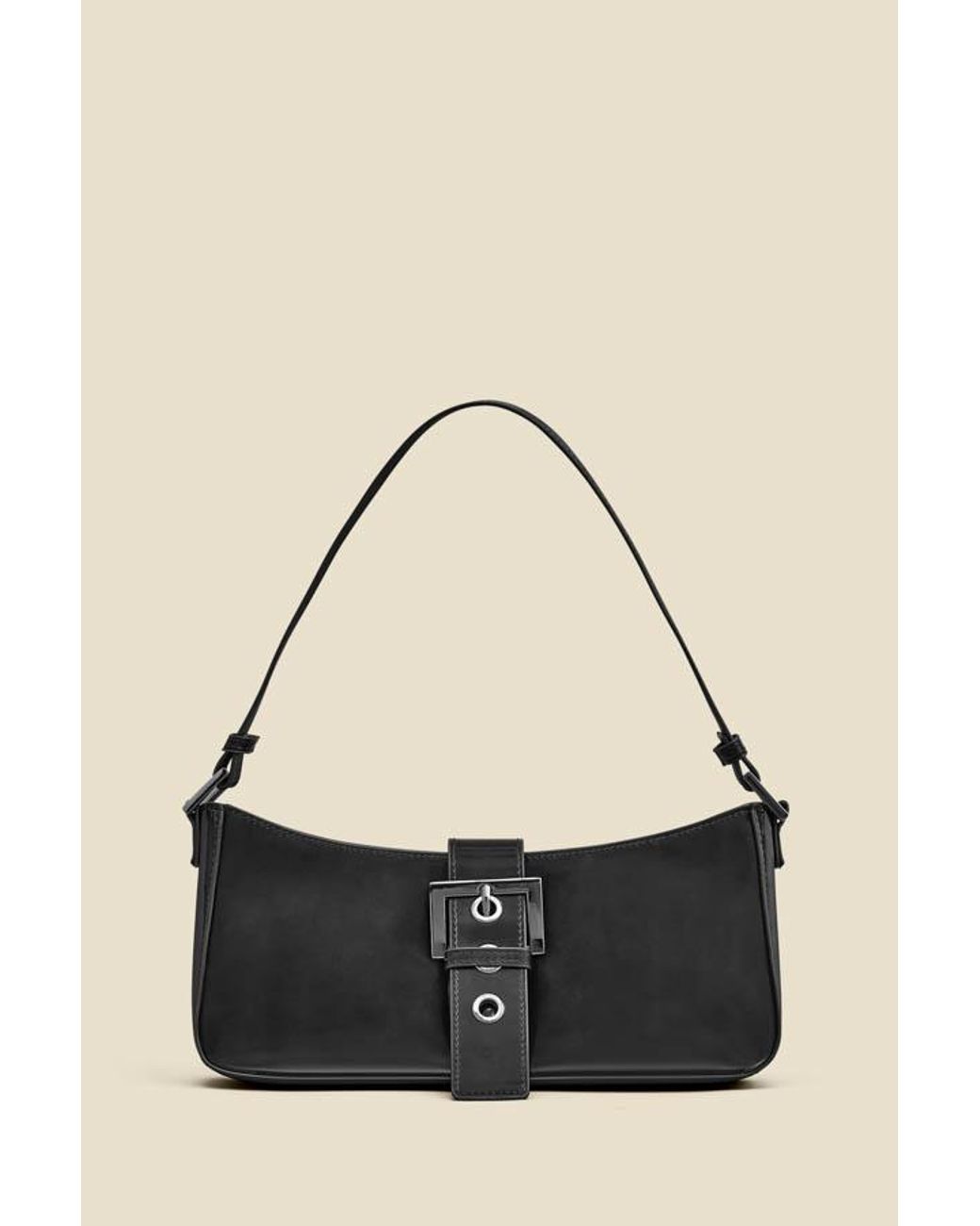 Sosandar Natural Patent Buckle Detail Shoulder Bag Faux Leather