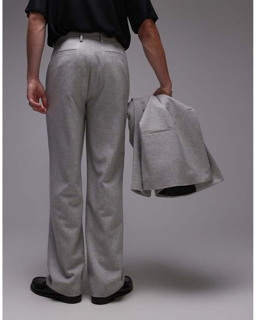 Topman Gray Premium Wool Mix Highwaist Relaxed Suit Trouser for men