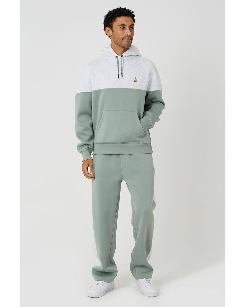 Brave Soul Green Relaxed Fit Colourblock Hoodie & Wide Leg Jogger Co-Ord for men