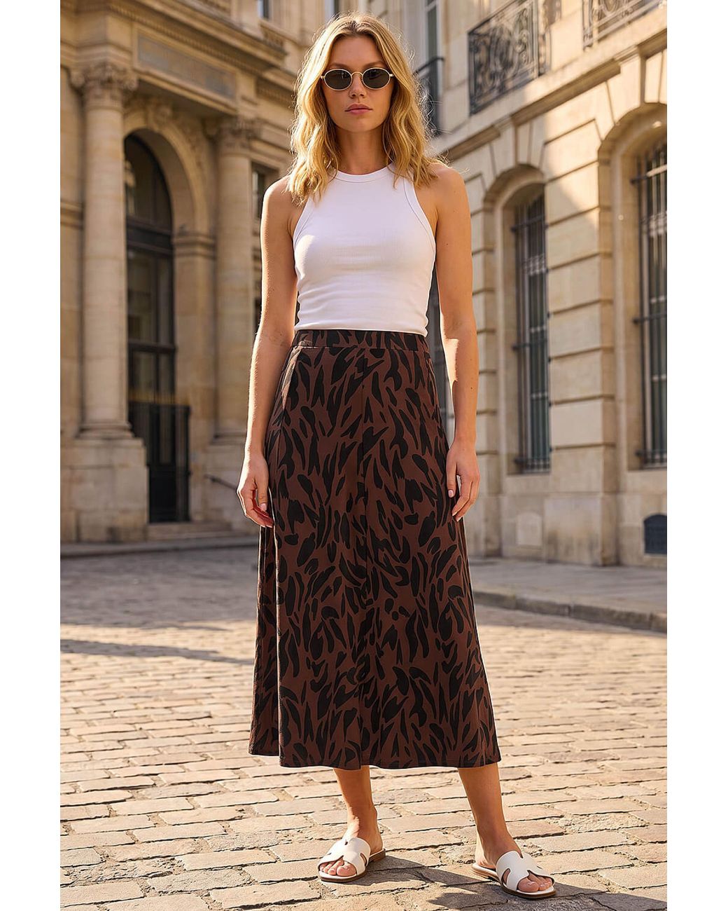 Roman Brown Swirl Animal Print Skirt