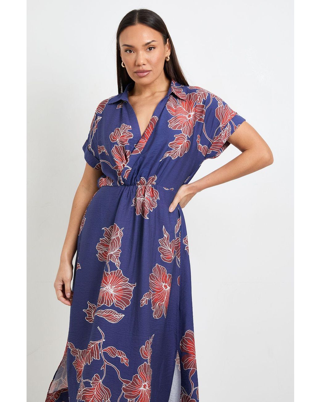 Wallis Blue Floral Woven Collar Midi Dress