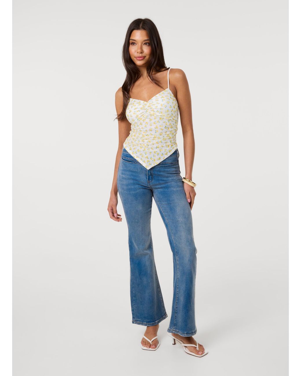 Pink Vanilla Blue Hanky Hem Printed Mesh Crop Top