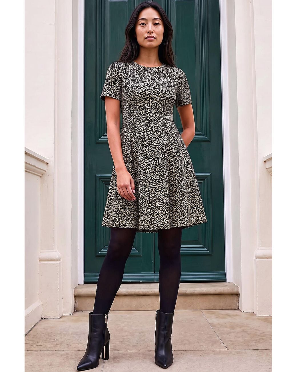 Roman Gray Petite Jacquard Dress