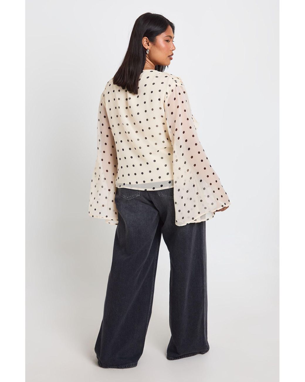 Boohoo Blue Plus Polka Dot Chiffon Ruffle Tie Front Blouse