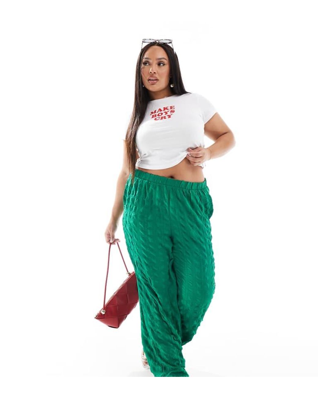 Vero Moda Green Textured Wide Leg Trousers