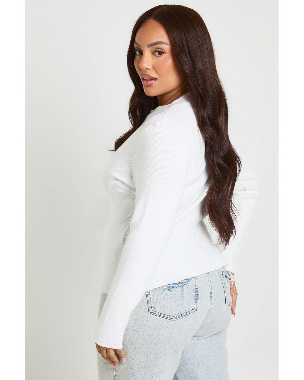 Boohoo White Plus Cinched Button Down Compact Knit Cardigan