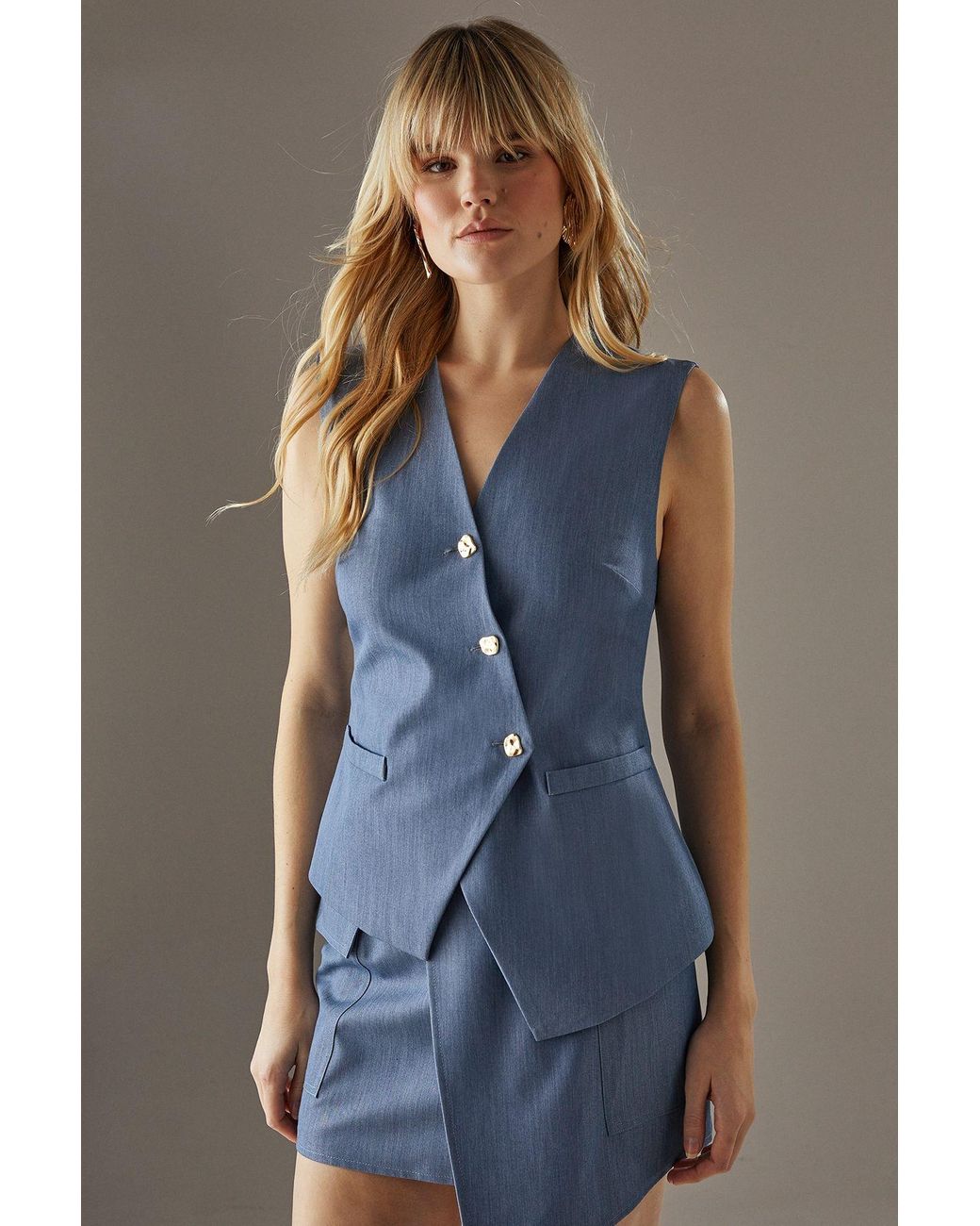 Warehouse Blue Wrap Front Asymmetric Mini Skirt