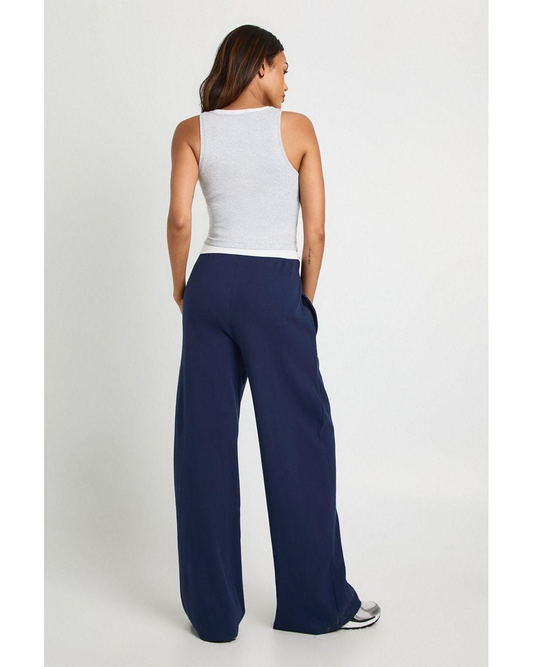 Boohoo Blue Maternity Basic Rib Wide Leg Trouser