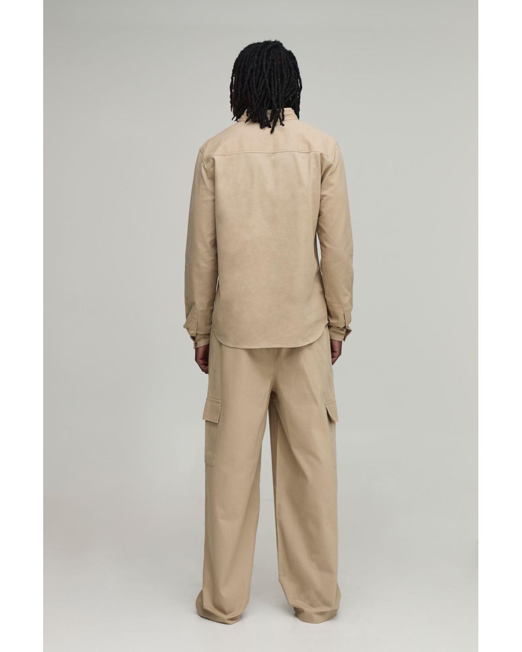 BoohooMAN Natural Tall Regular Shirt & Straight Fit Cargo Trouser Set for men